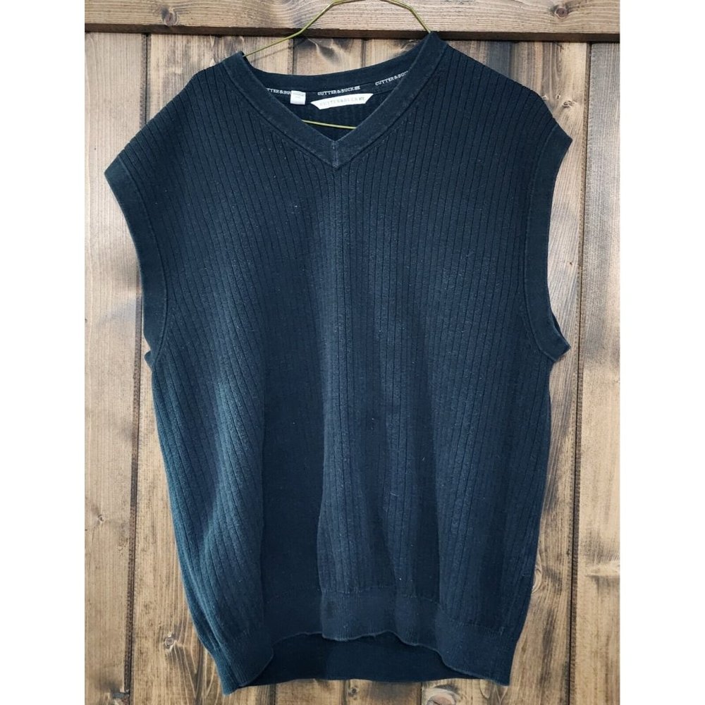 Cutter & Buck Golf Sweater Vest Chest Logo V-Neck XL Black NWT MSRP $65‎